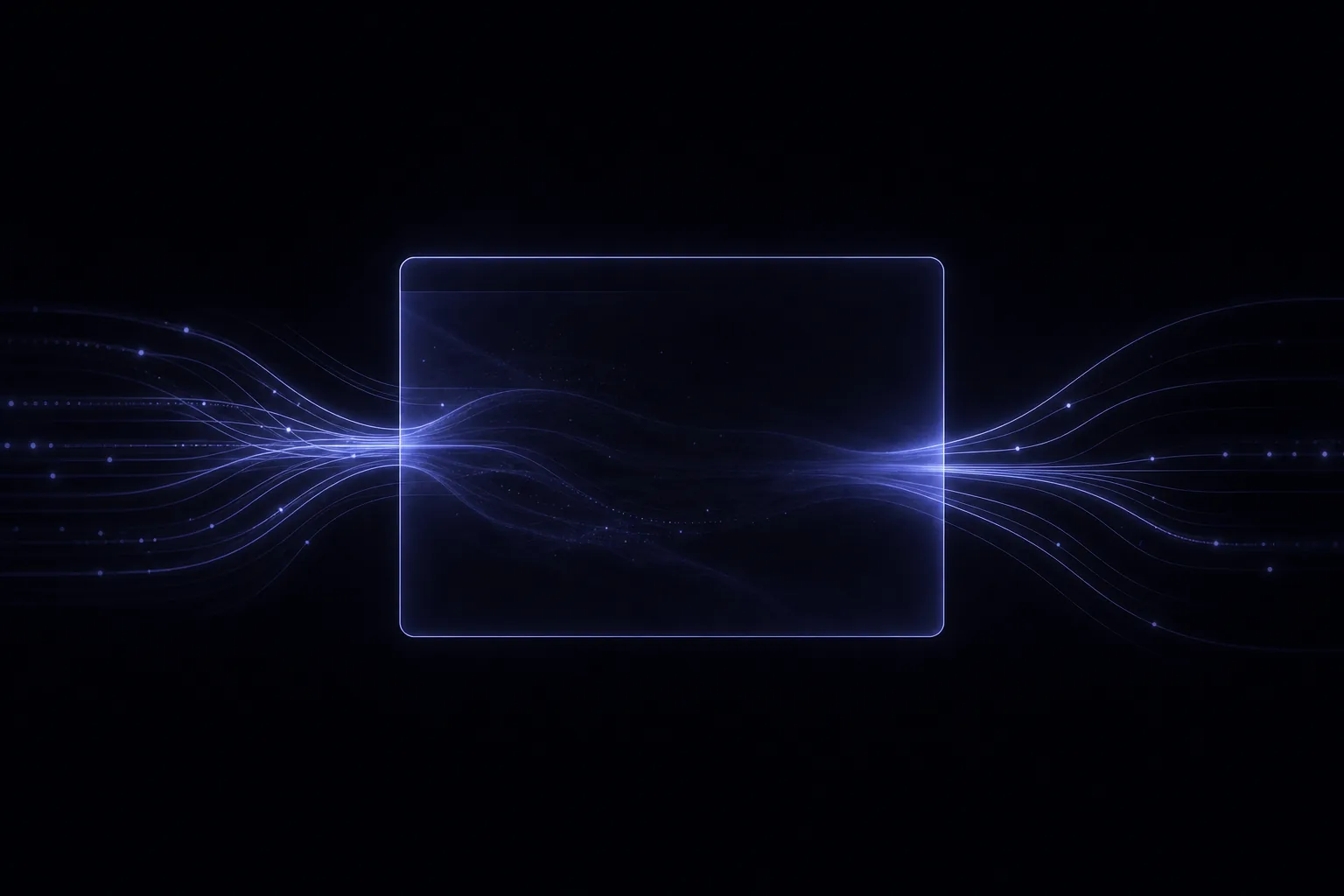 A glowing application window with data flowing both into and out of it.